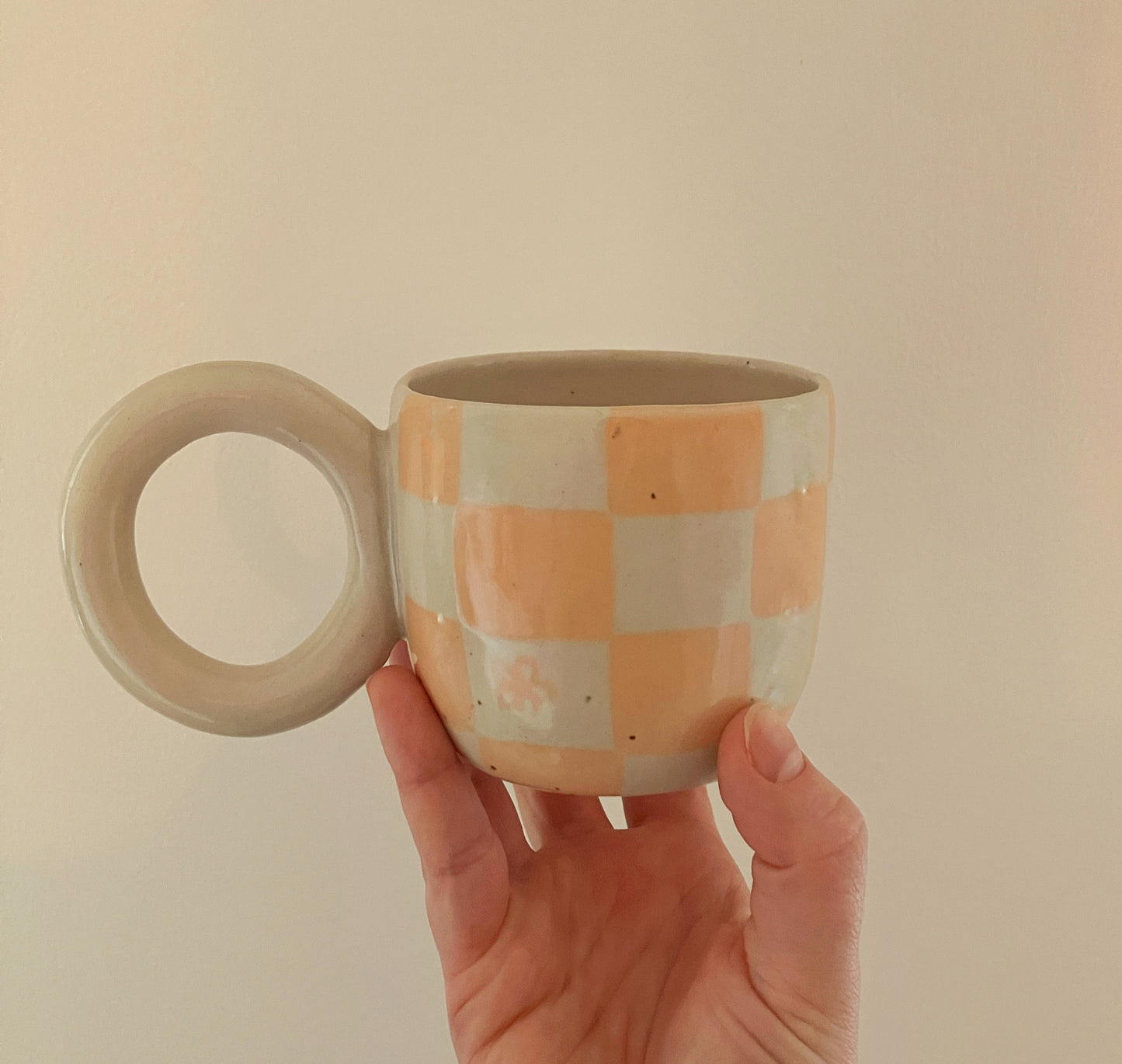 doodle mug - peachy checkered