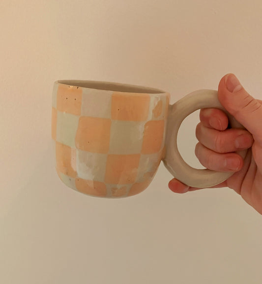 doodle mug - peachy checkered